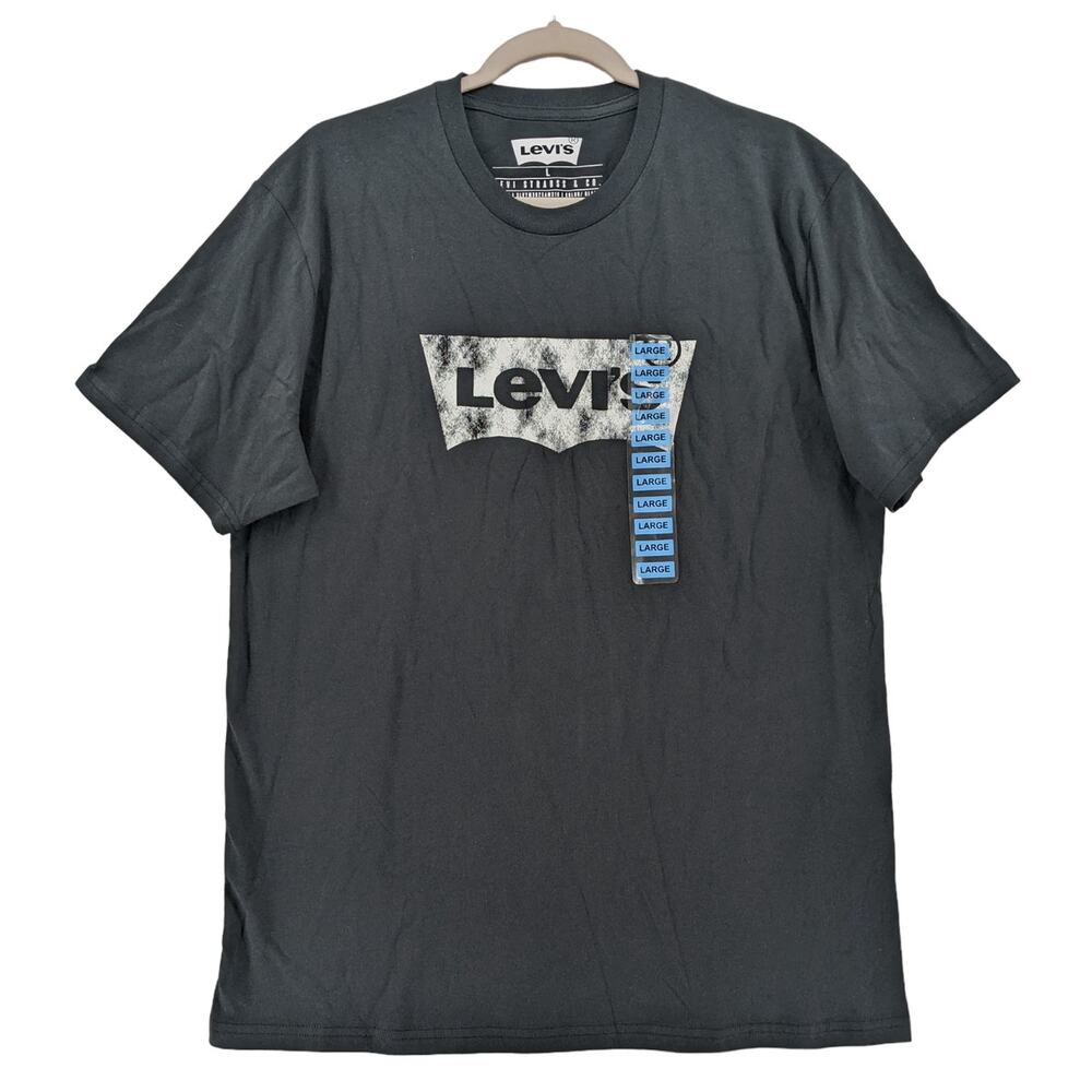 Levi's‎ TShirt Men's Large Black Distressed Logo Short Sleeve Crew Neck Staple